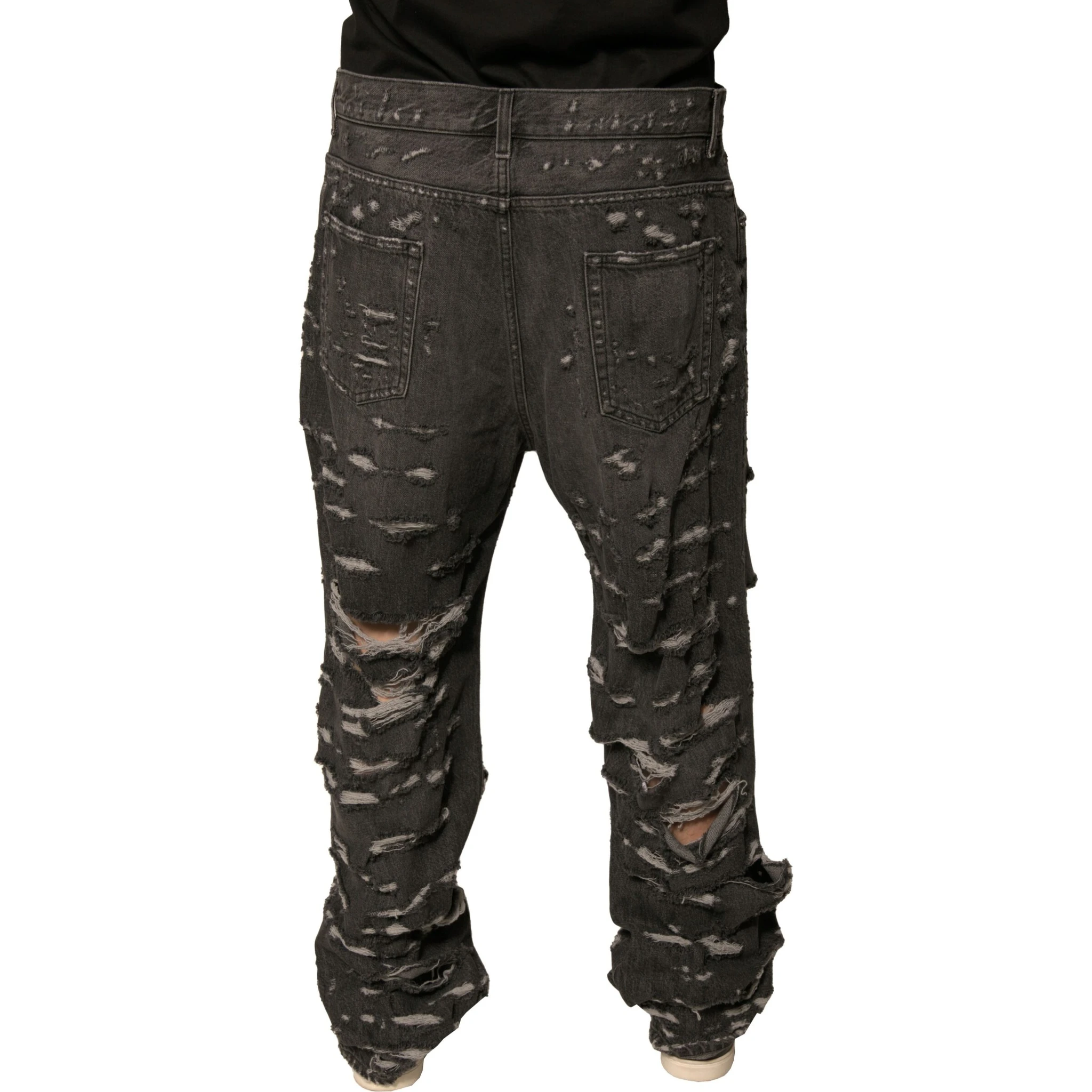 Gray Tattered Cotton Straight Men Denim Jeans