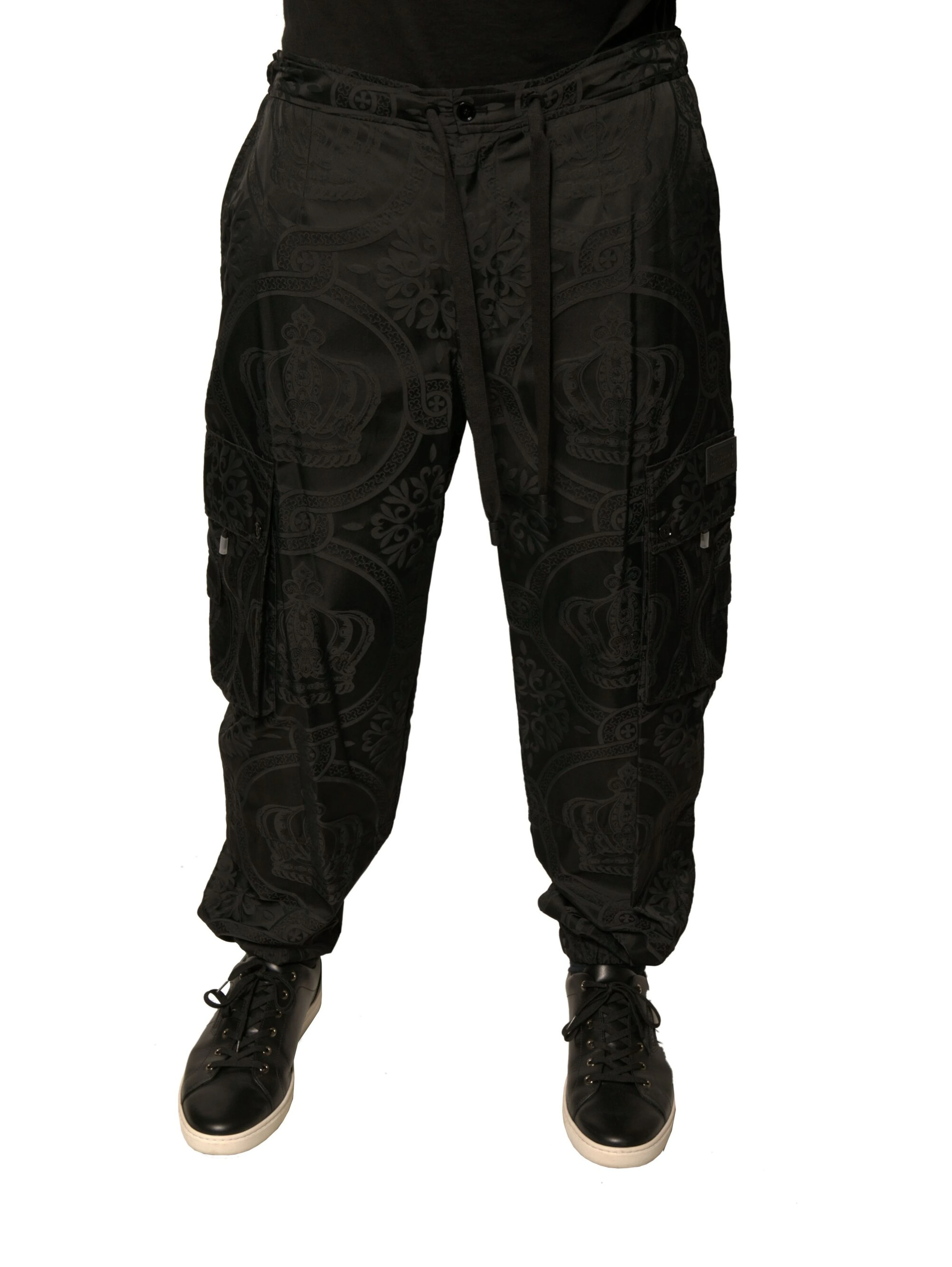 Black Crown Nylon Jogger Sweatpants Pants