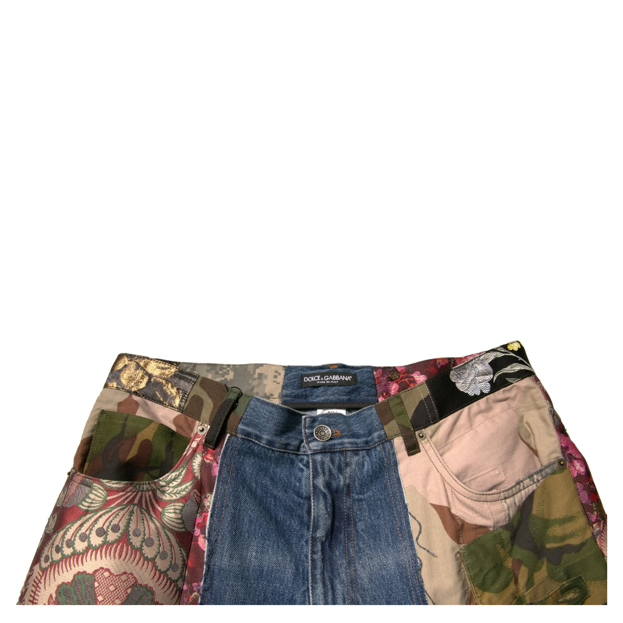 Blue Patchwork Cotton Straight Denim Jeans