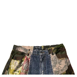 Blue Patchwork Cotton Straight Denim Jeans