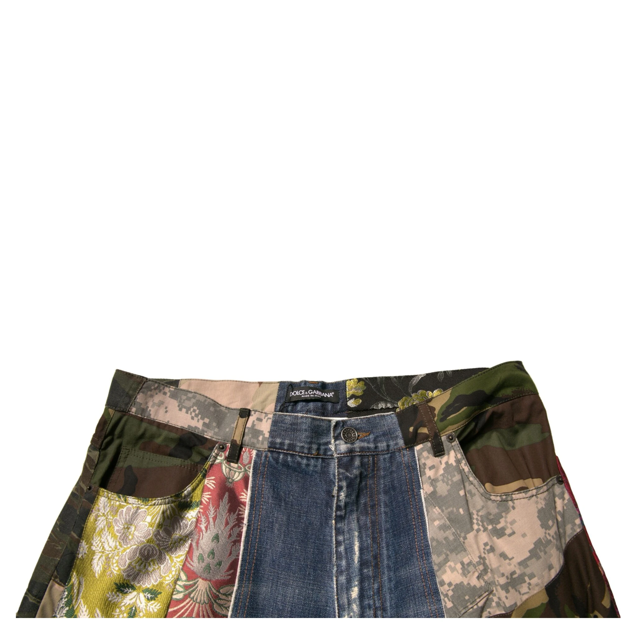 Blue Patchwork Cotton Straight Denim Jeans