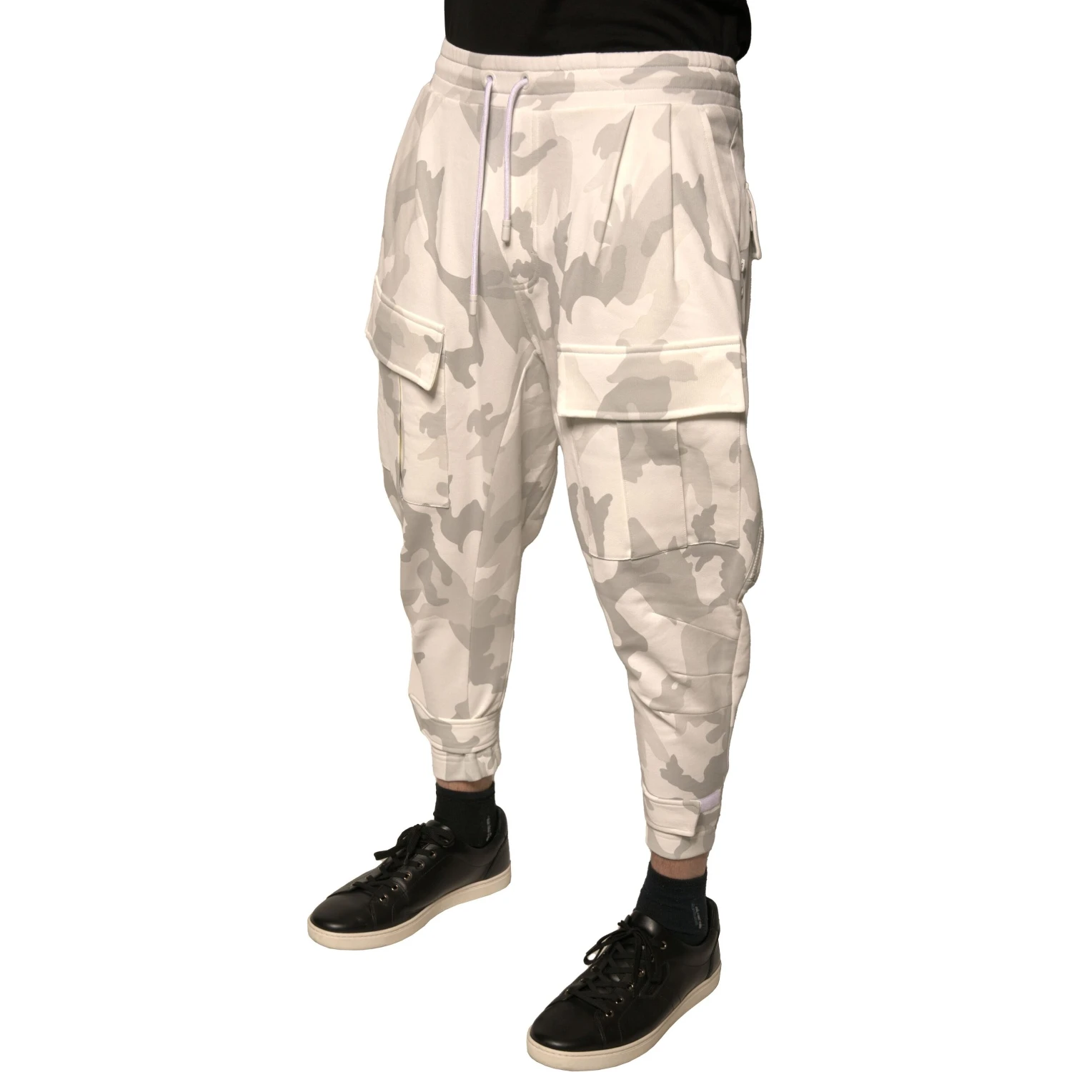 White Camouflage Cargo Jogger Pants