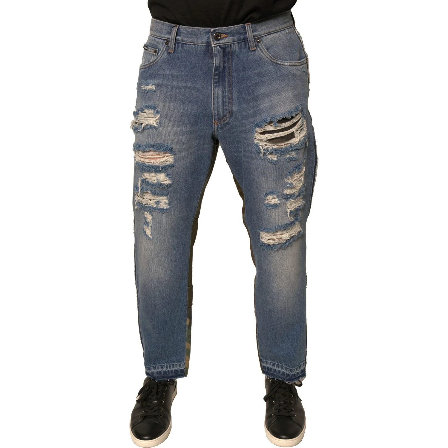 Blue Tattered Straight Cropped Denim Jeans