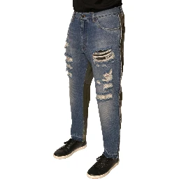 Blue Tattered Straight Cropped Denim Jeans
