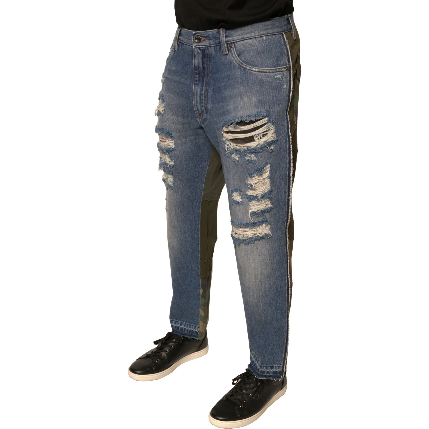 Blue Tattered Straight Cropped Denim Jeans