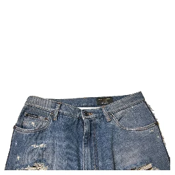 Blue Tattered Straight Cropped Denim Jeans