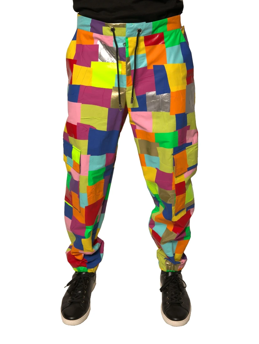 Multicolor Cotton Patchwork Men Cargo Pants