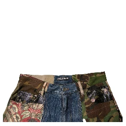 Blue Patchwork Cotton Straight Denim Jeans