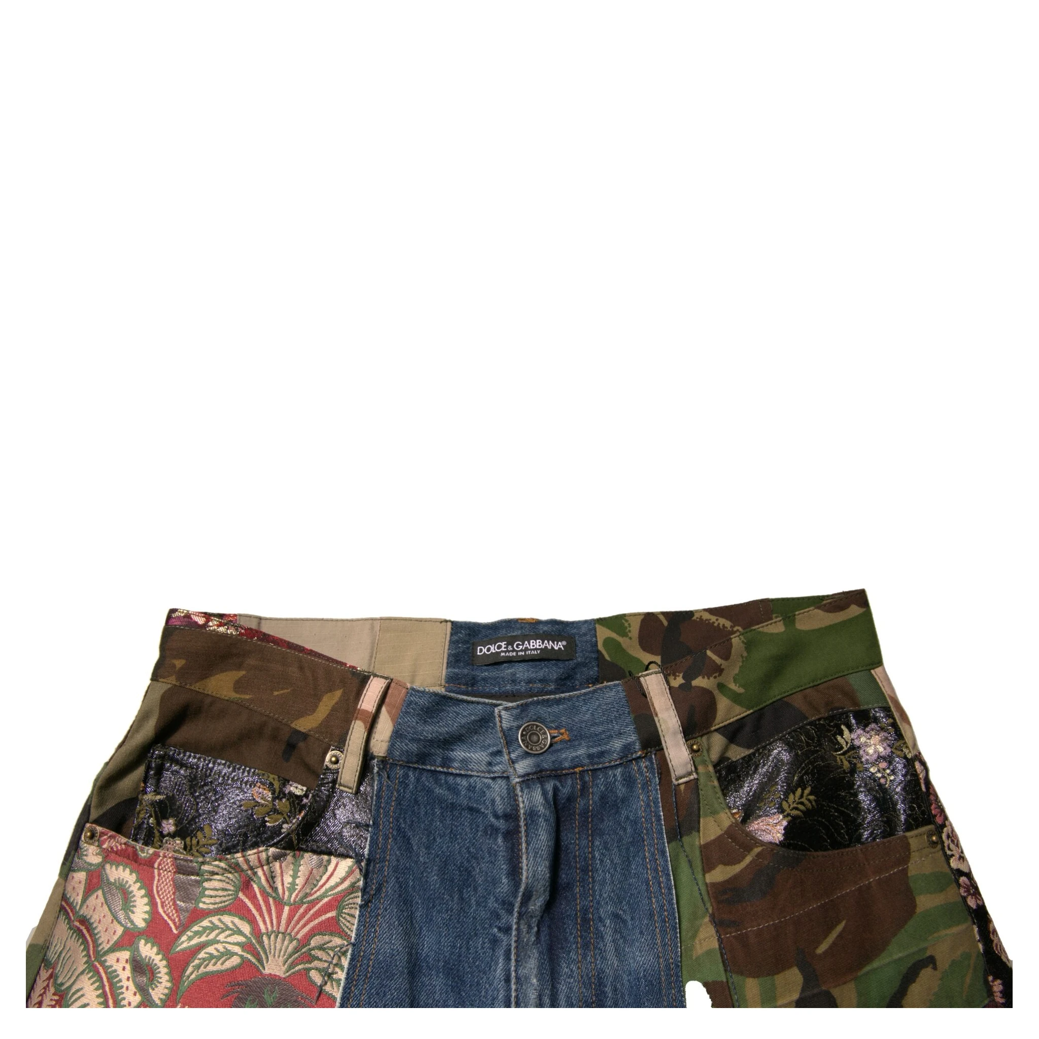 Blue Patchwork Cotton Straight Denim Jeans