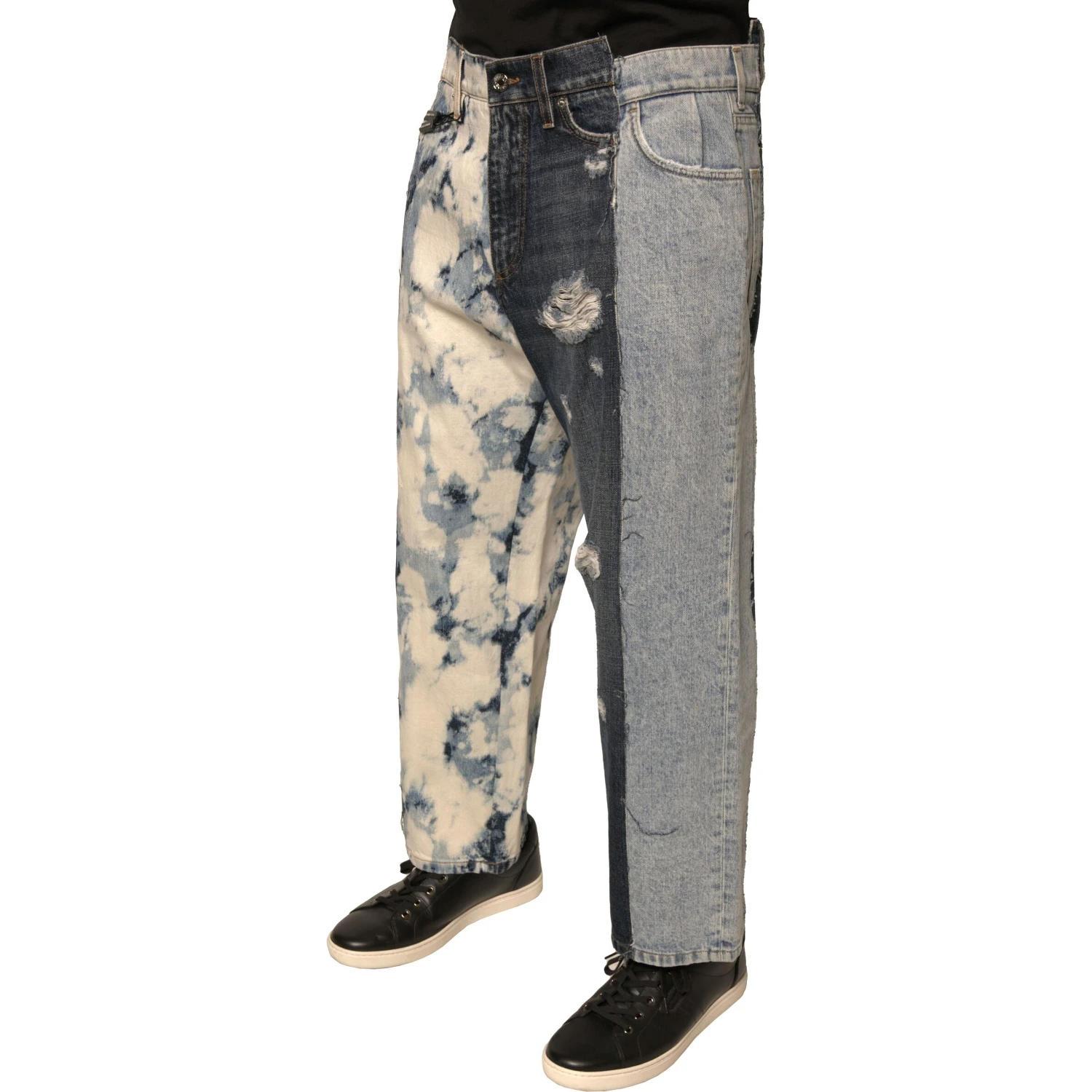 Multicolor Patchwork Cotton Straight Men Denim Jeans