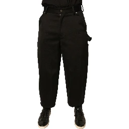 Black Cotton Mid Waist Cropped Pants