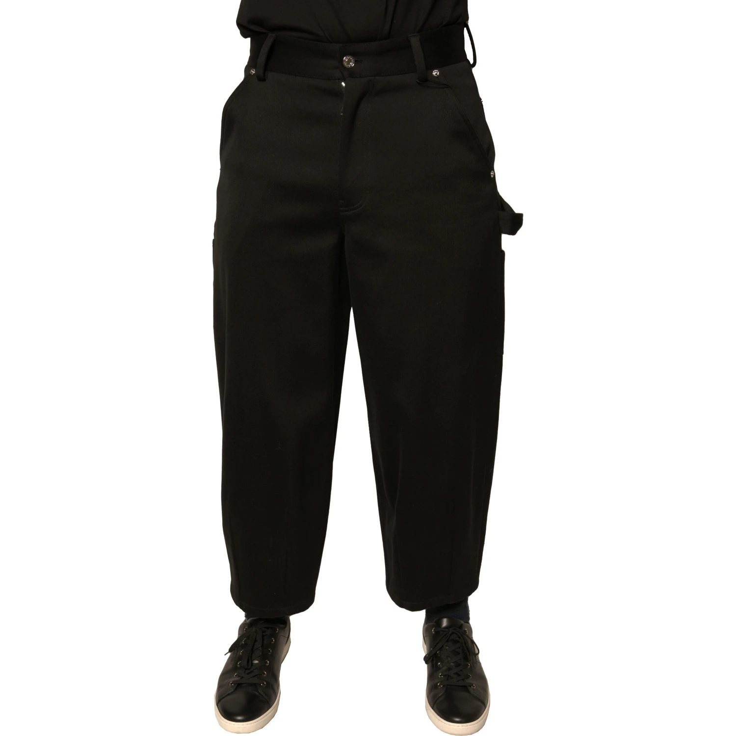Black Cotton Mid Waist Cropped Pants