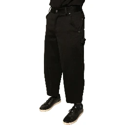 Black Cotton Mid Waist Cropped Pants