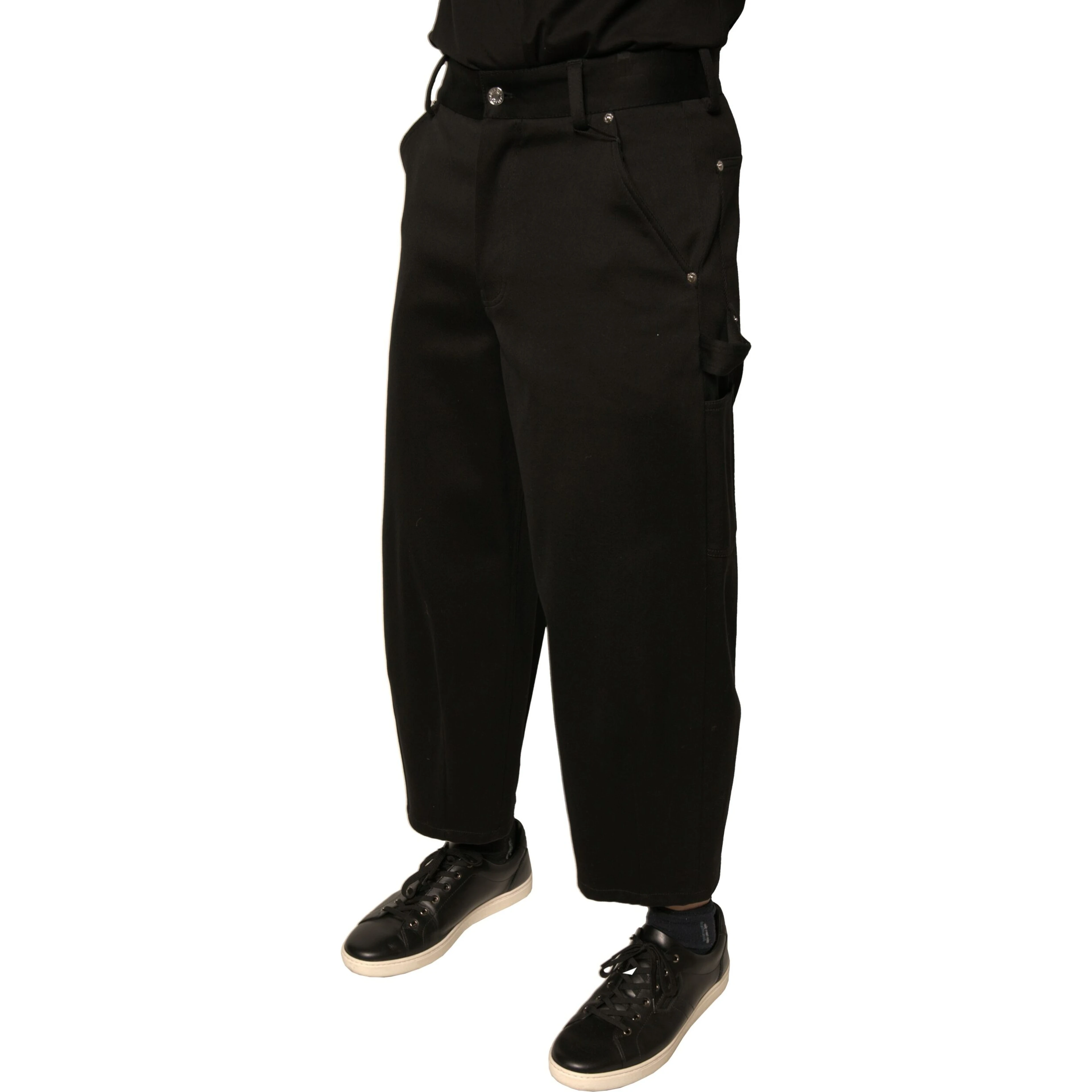 Black Cotton Mid Waist Cropped Pants