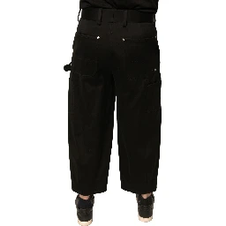 Black Cotton Mid Waist Cropped Pants