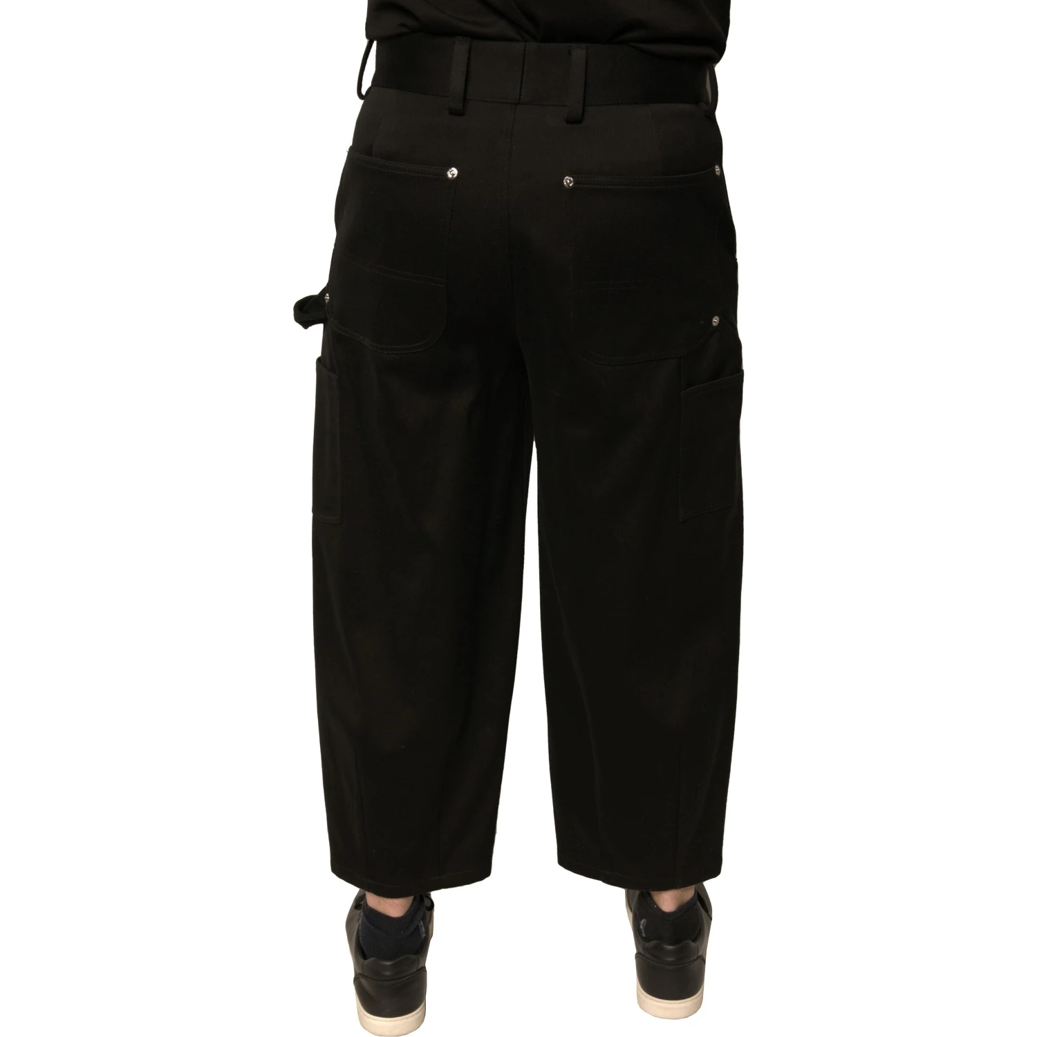 Black Cotton Mid Waist Cropped Pants