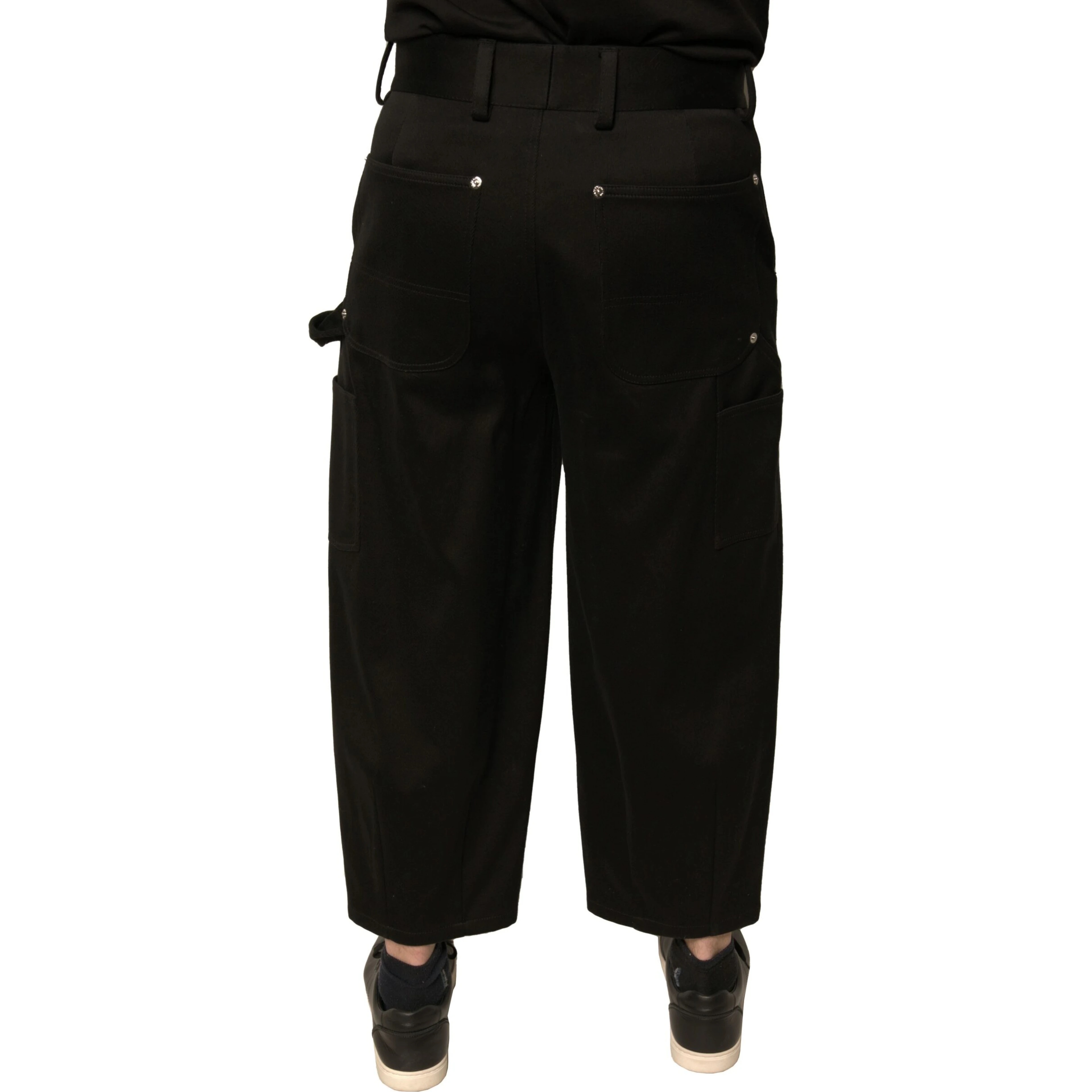 Black Cotton Mid Waist Cropped Pants