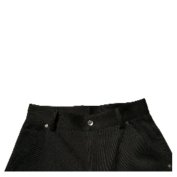 Black Cotton Mid Waist Cropped Pants