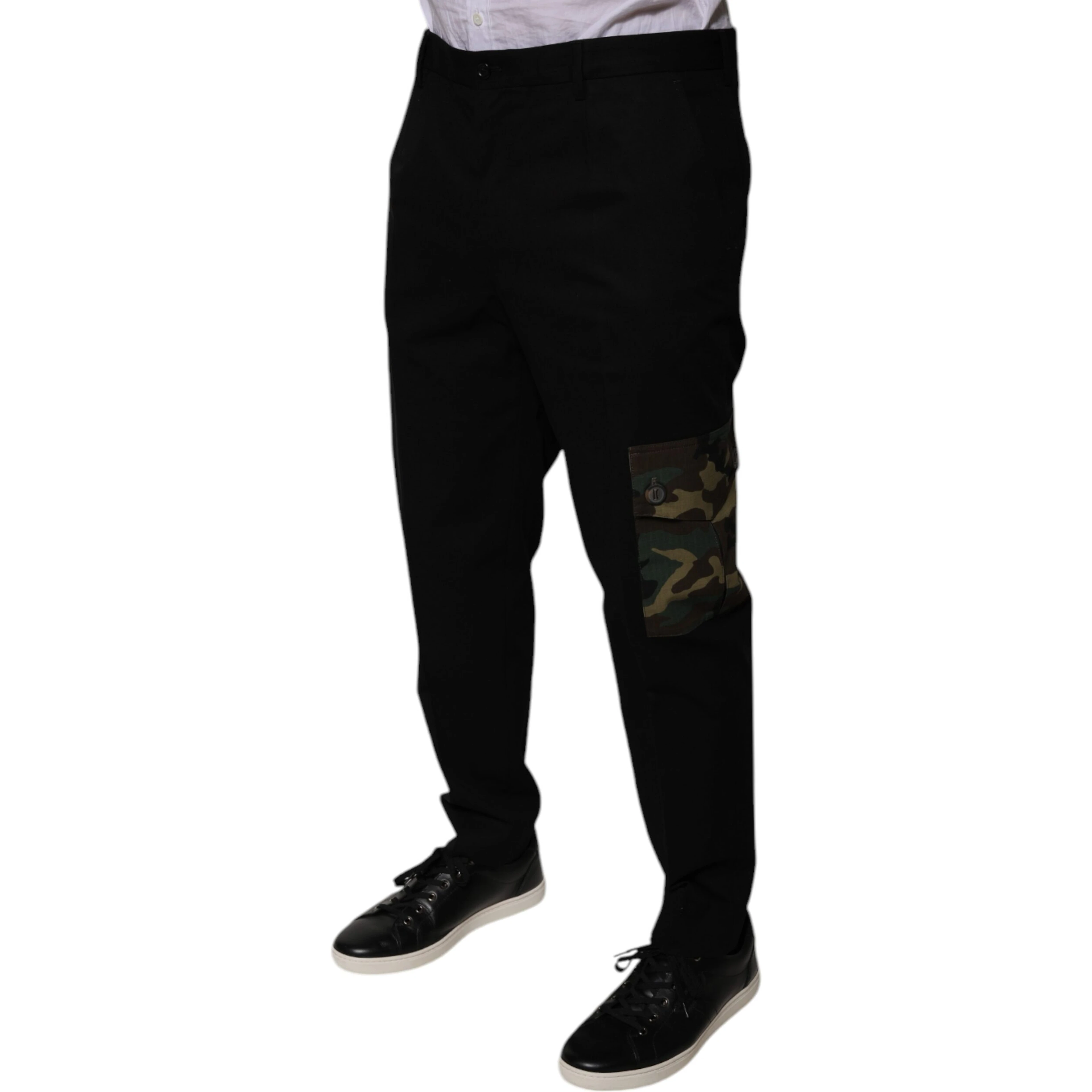 Black Cotton Men Cargo Casual Pants