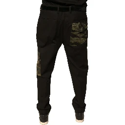Black Cotton Men Cargo Casual Pants