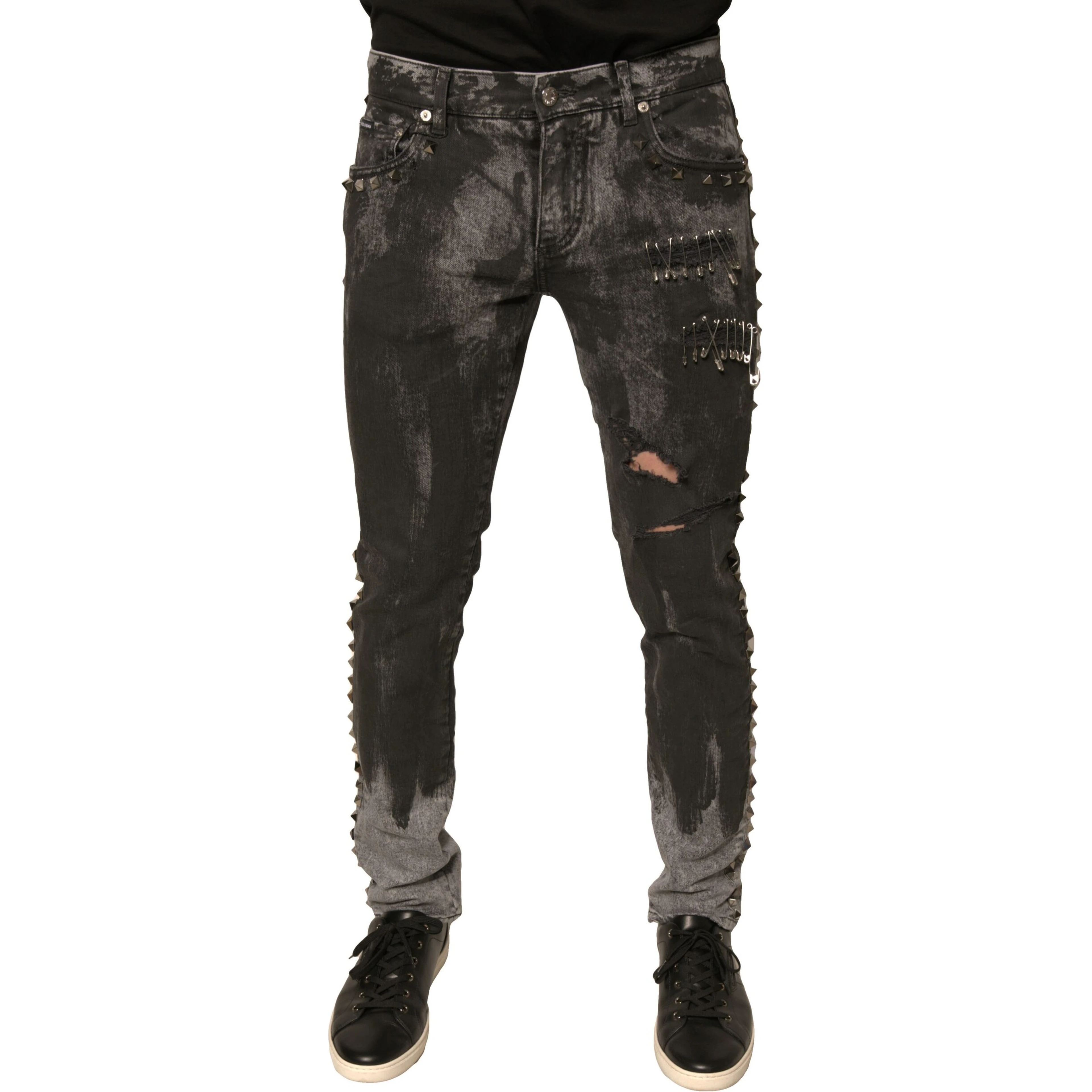Gray Embellished Cotton Skinny Denim Jeans