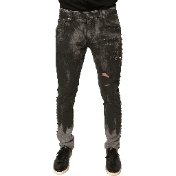 Gray Embellished Cotton Skinny Denim Jeans