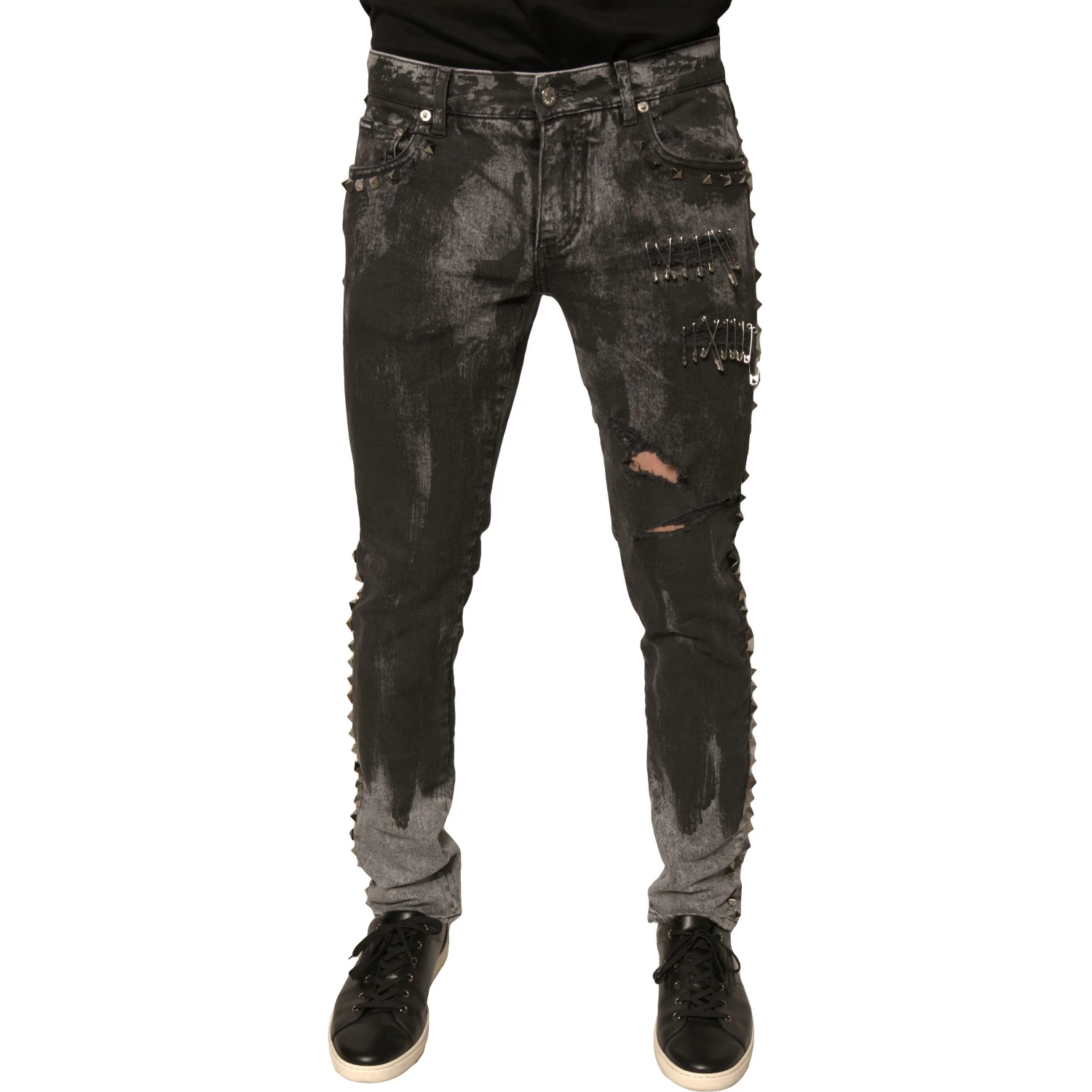 Gray Embellished Cotton Skinny Denim Jeans