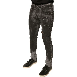 Gray Embellished Cotton Skinny Denim Jeans