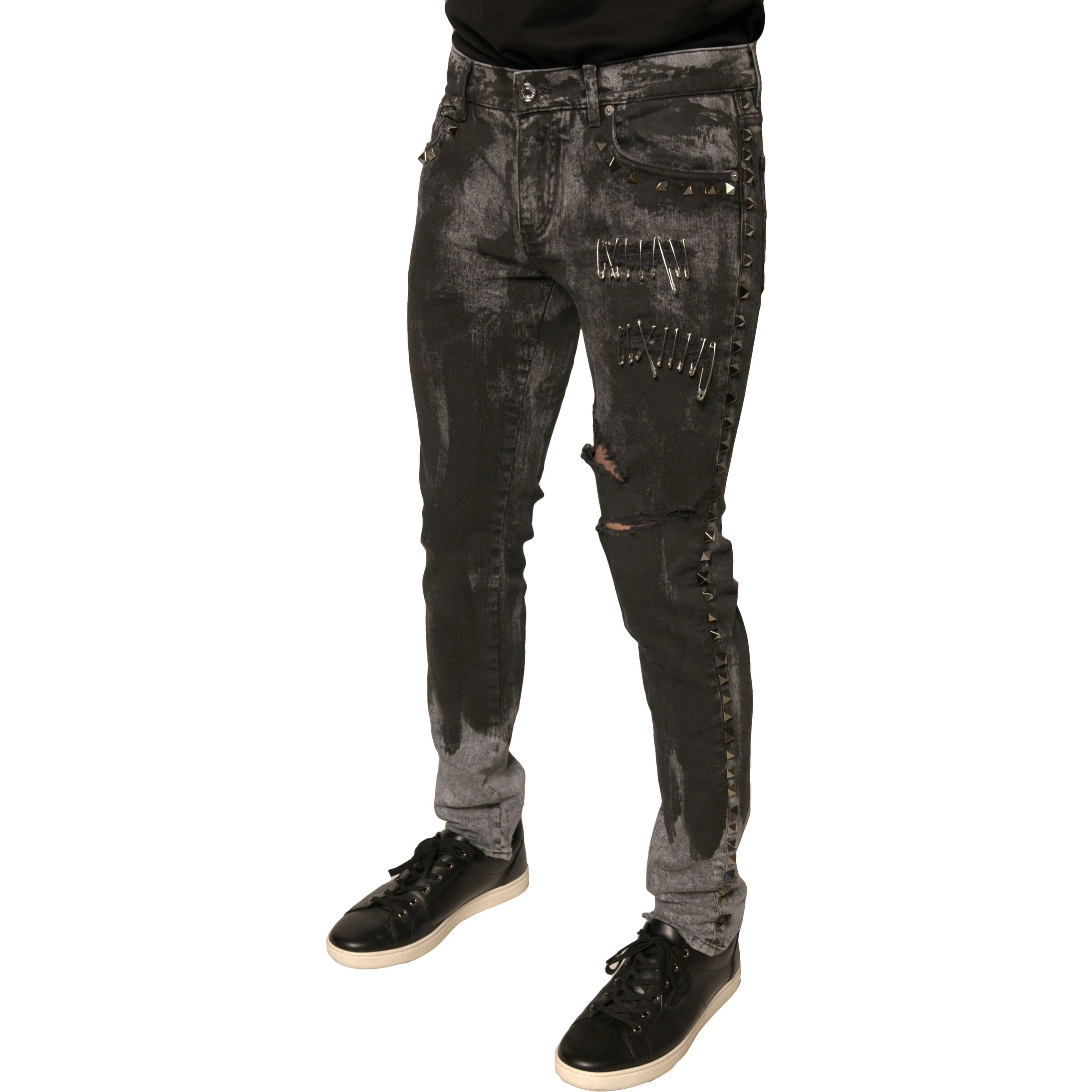 Gray Embellished Cotton Skinny Denim Jeans