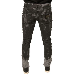 Gray Embellished Cotton Skinny Denim Jeans