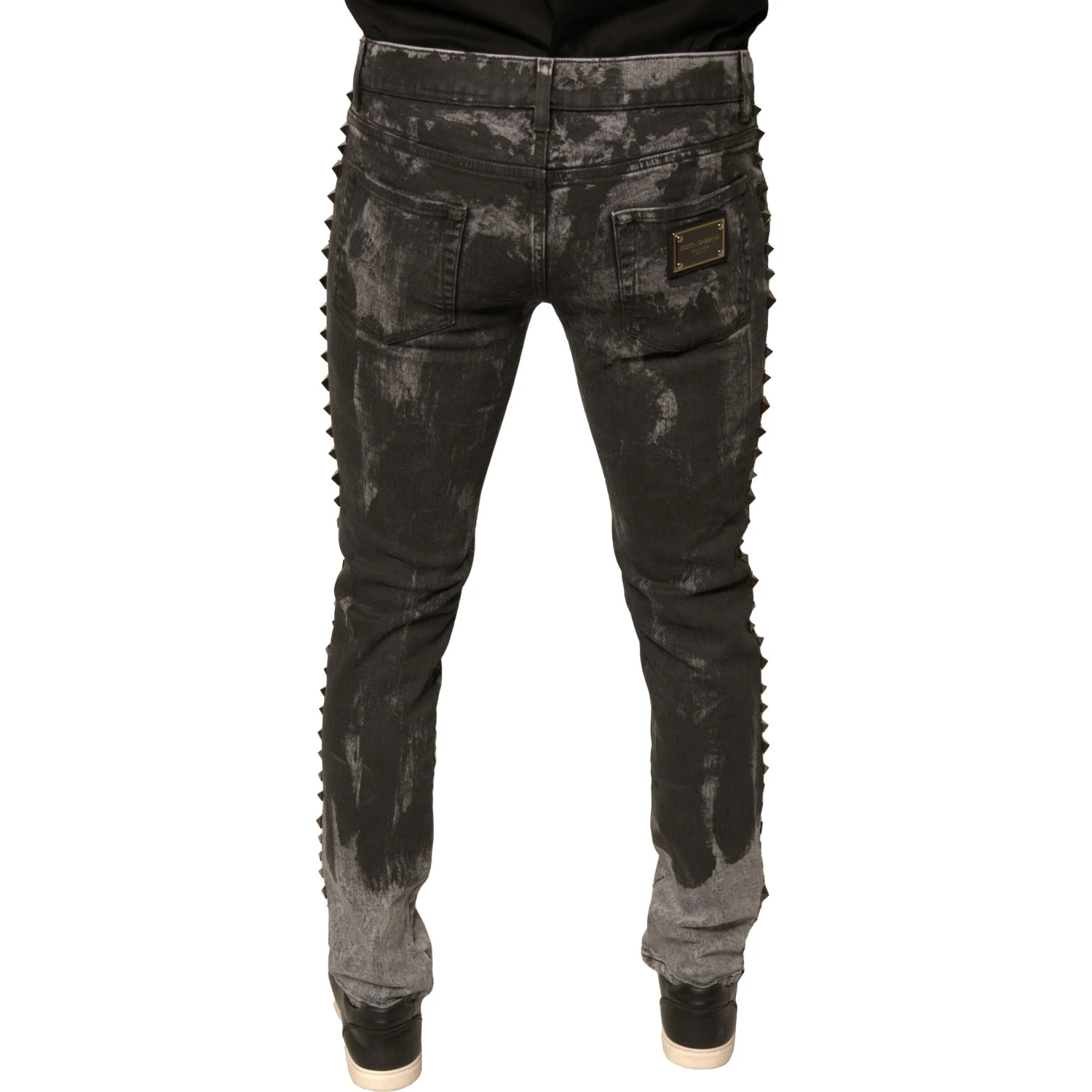 Gray Embellished Cotton Skinny Denim Jeans