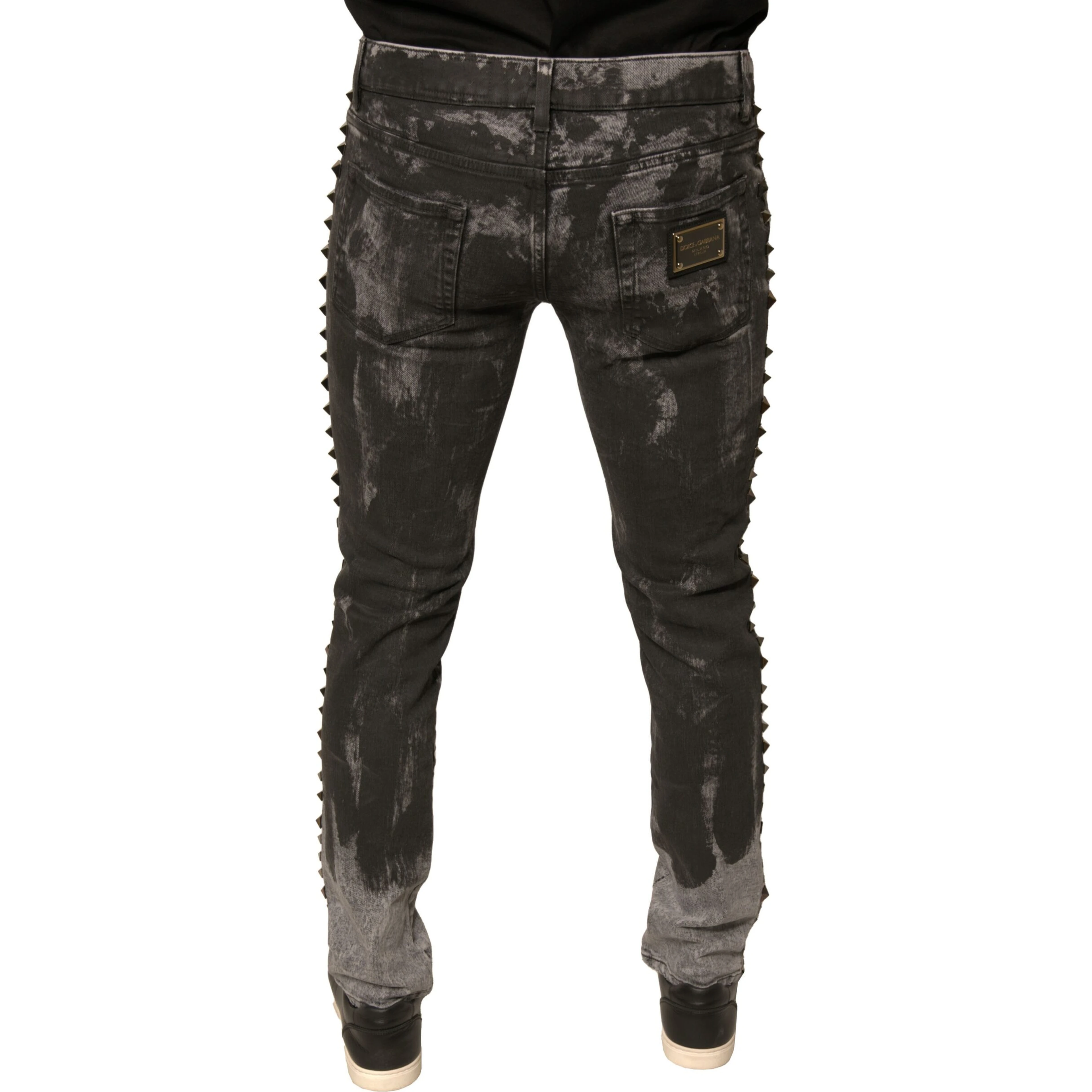 Gray Embellished Cotton Skinny Denim Jeans