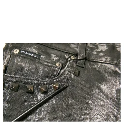 Gray Embellished Cotton Skinny Denim Jeans