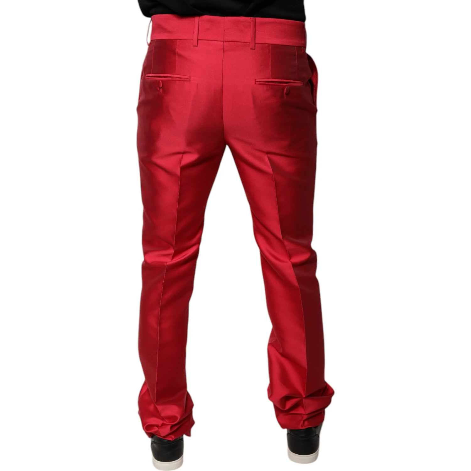 Red Silk Slim Fit Mid Waist Dress Formal Pants