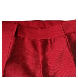 Red Silk Slim Fit Mid Waist Dress Formal Pants