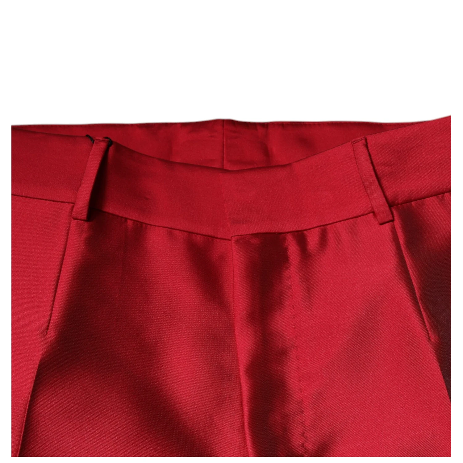 Red Silk Slim Fit Mid Waist Dress Formal Pants