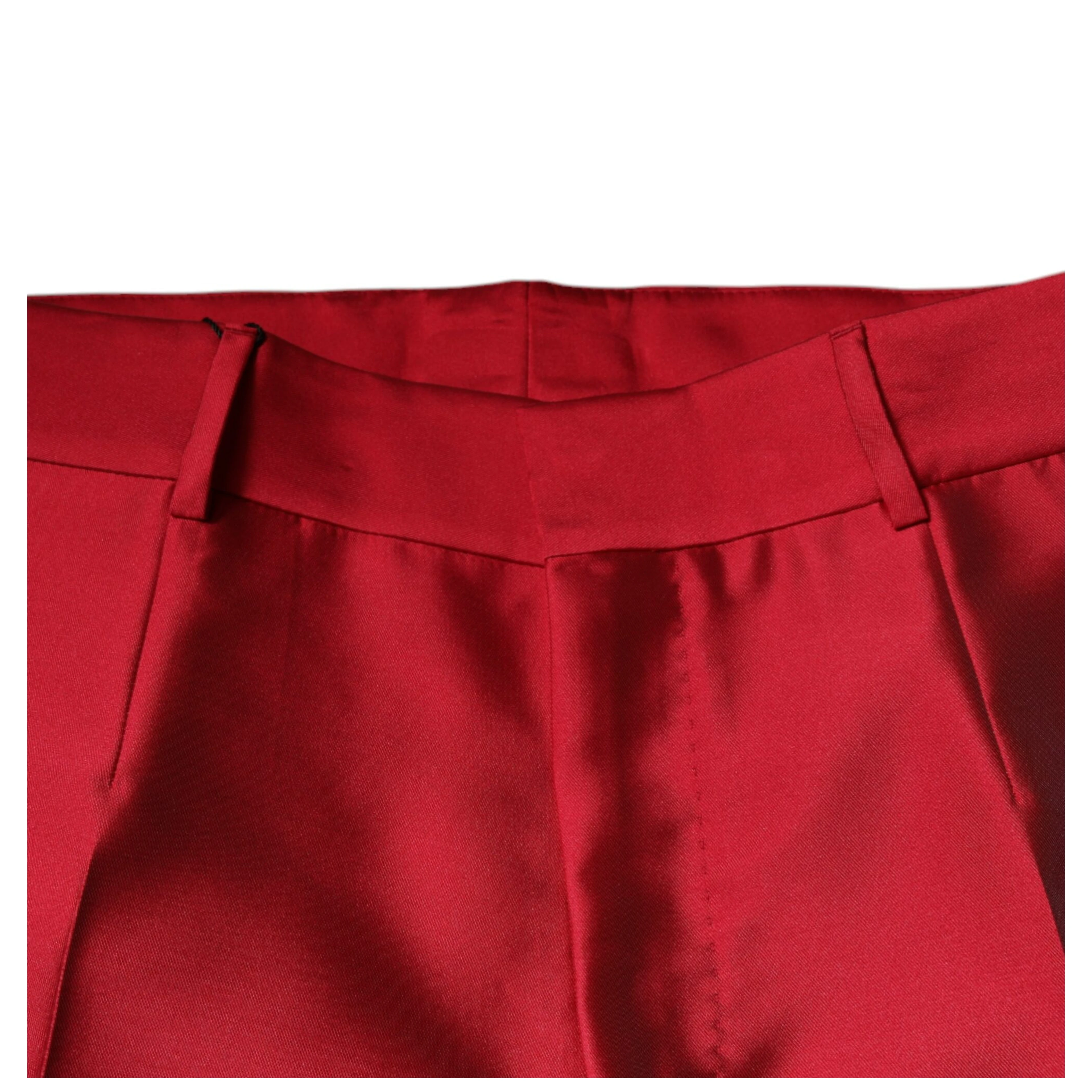Red Silk Slim Fit Mid Waist Dress Formal Pants
