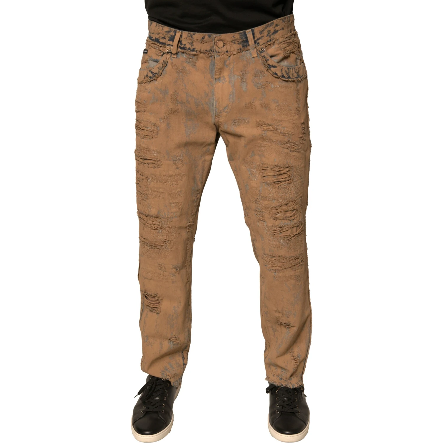 Brown Tattered Cotton Skinny Denim Jeans