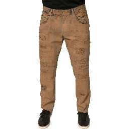 Brown Tattered Cotton Skinny Denim Jeans