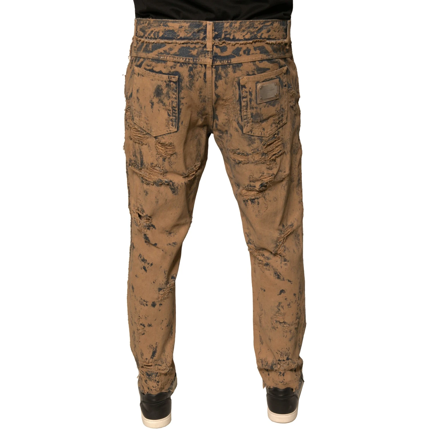Brown Tattered Cotton Skinny Denim Jeans
