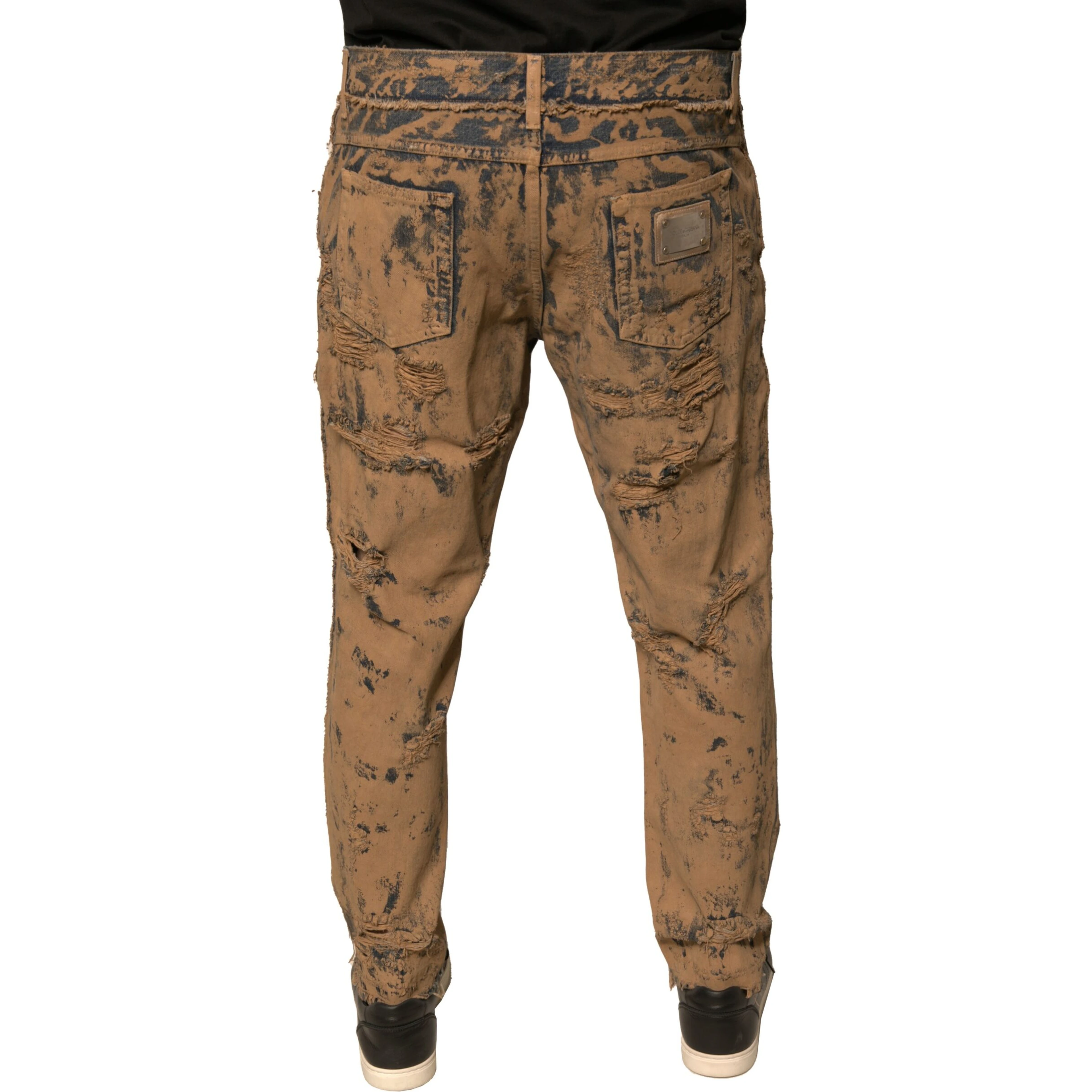 Brown Tattered Cotton Skinny Denim Jeans
