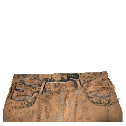 Brown Tattered Cotton Skinny Denim Jeans