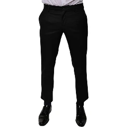 Black Wool Tapered Formal Dress Pants