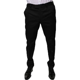 Black Cotton Tapered Formal Dress Pants