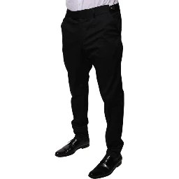 Black Cotton Tapered Formal Dress Pants