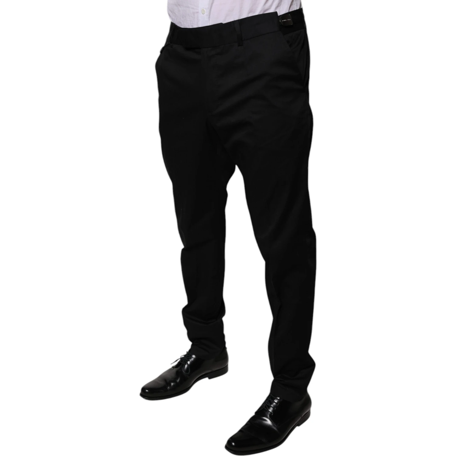 Black Cotton Tapered Formal Dress Pants