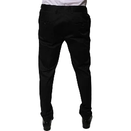 Black Cotton Tapered Formal Dress Pants