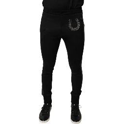 Black Horseshoe Embellished Wool Slim Fit Pants