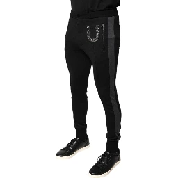 Black Horseshoe Embellished Wool Slim Fit Pants
