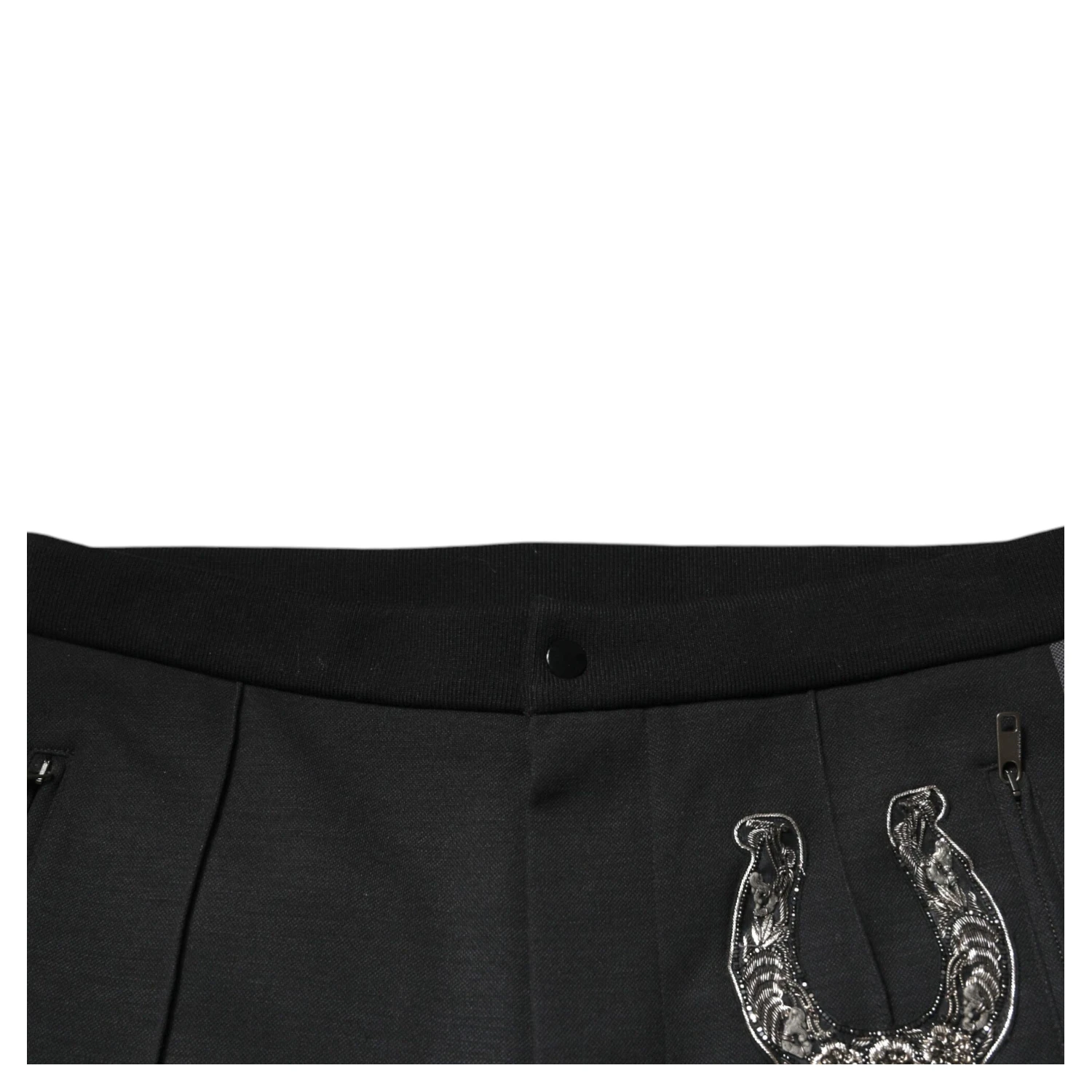 Black Horseshoe Embellished Wool Slim Fit Pants